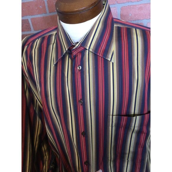 Jack Liyson Mens Button Up Shirt Striped Long Sleeve Contrast Flip Cuffs XL - Picture 2 of 8
